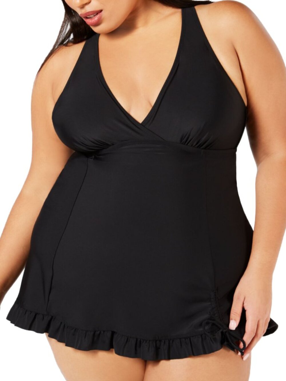 Island Escape Womens Plus Size Ruffled Swim Dress